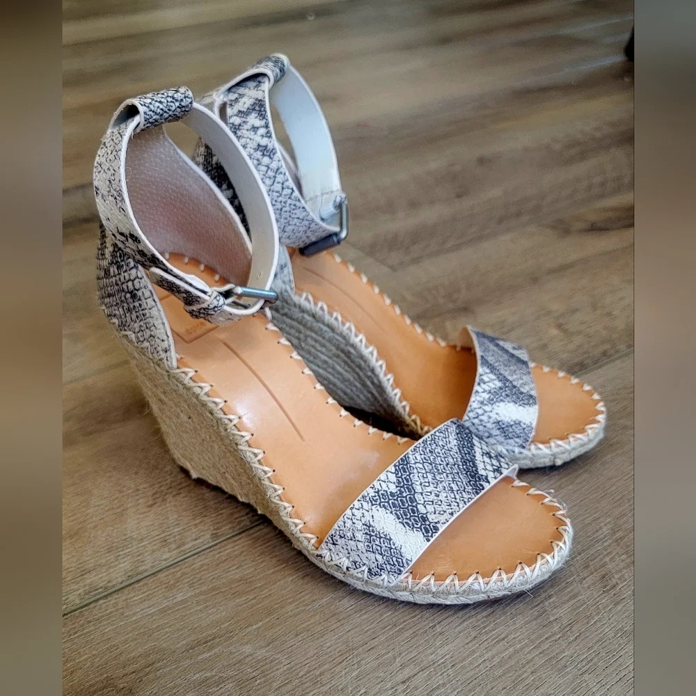 DOLCE VITA Women's Size 8 Noor Wedge Sandal Snake Print Leather. Espadrille - Picture 5 of 11